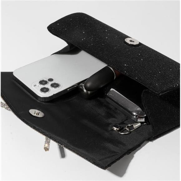 Bow Evening Bag Sparkly Clutch Purses for Women Wedding Glitter Rhinestone black - Picture 4 of 8